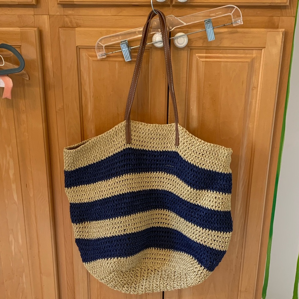 Blue and brown tote